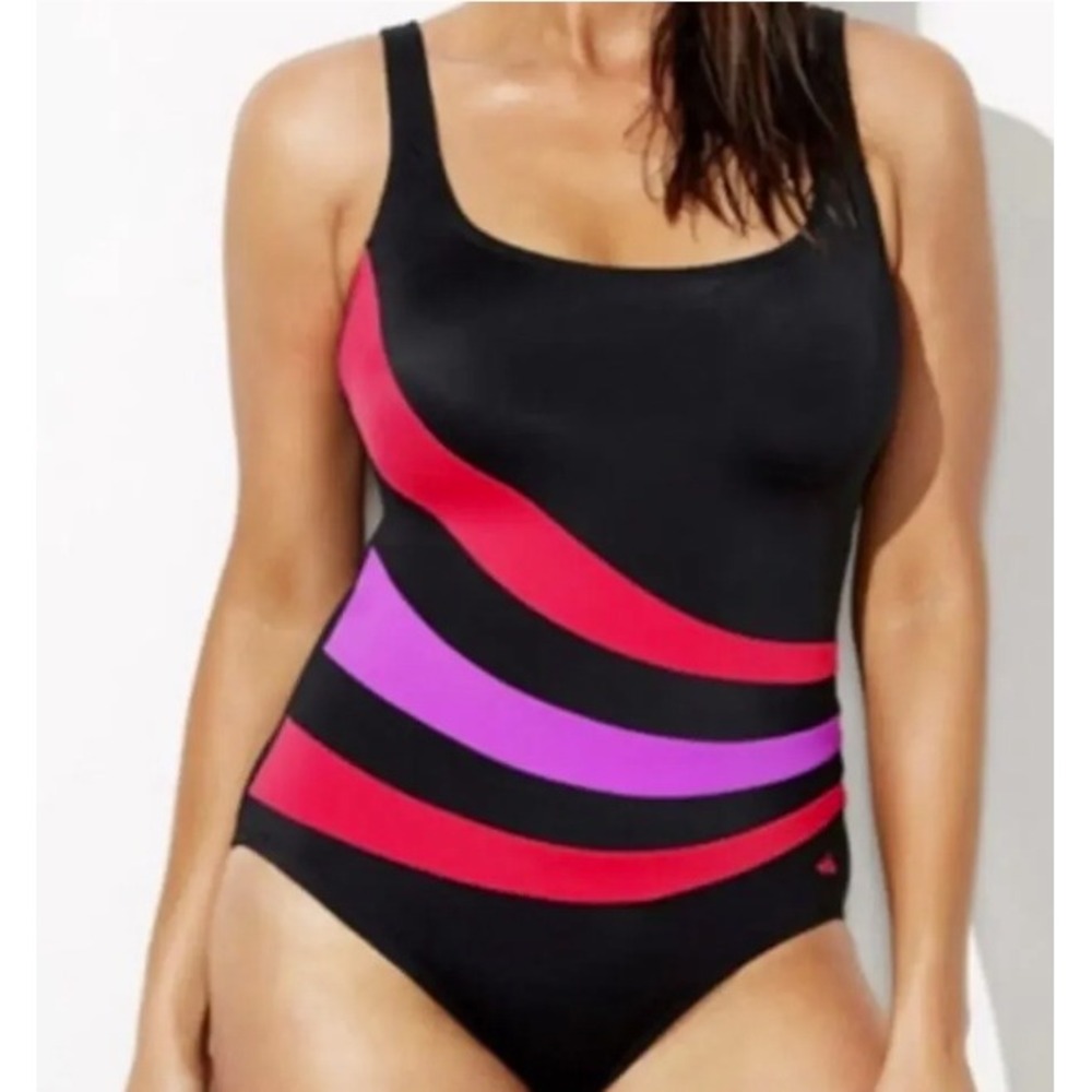Aquabelle Swimsuits For All Black Pink Purple Colorblock One Piece Swimsuit 24W